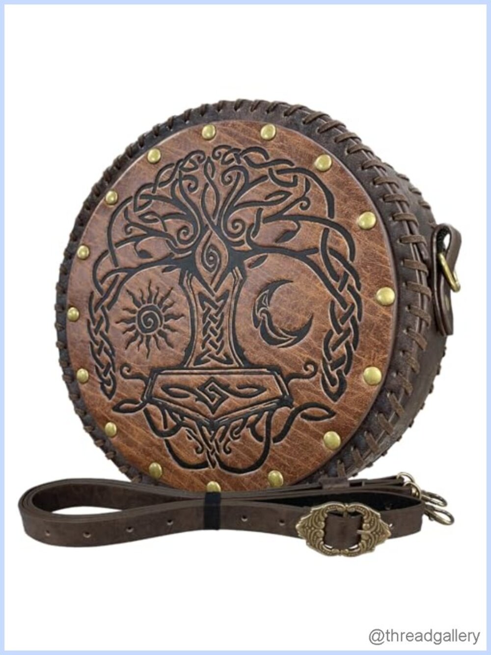 Faux Leather Viking Embossed Crossbody Bag Nordic Belt Satchel Cosplay